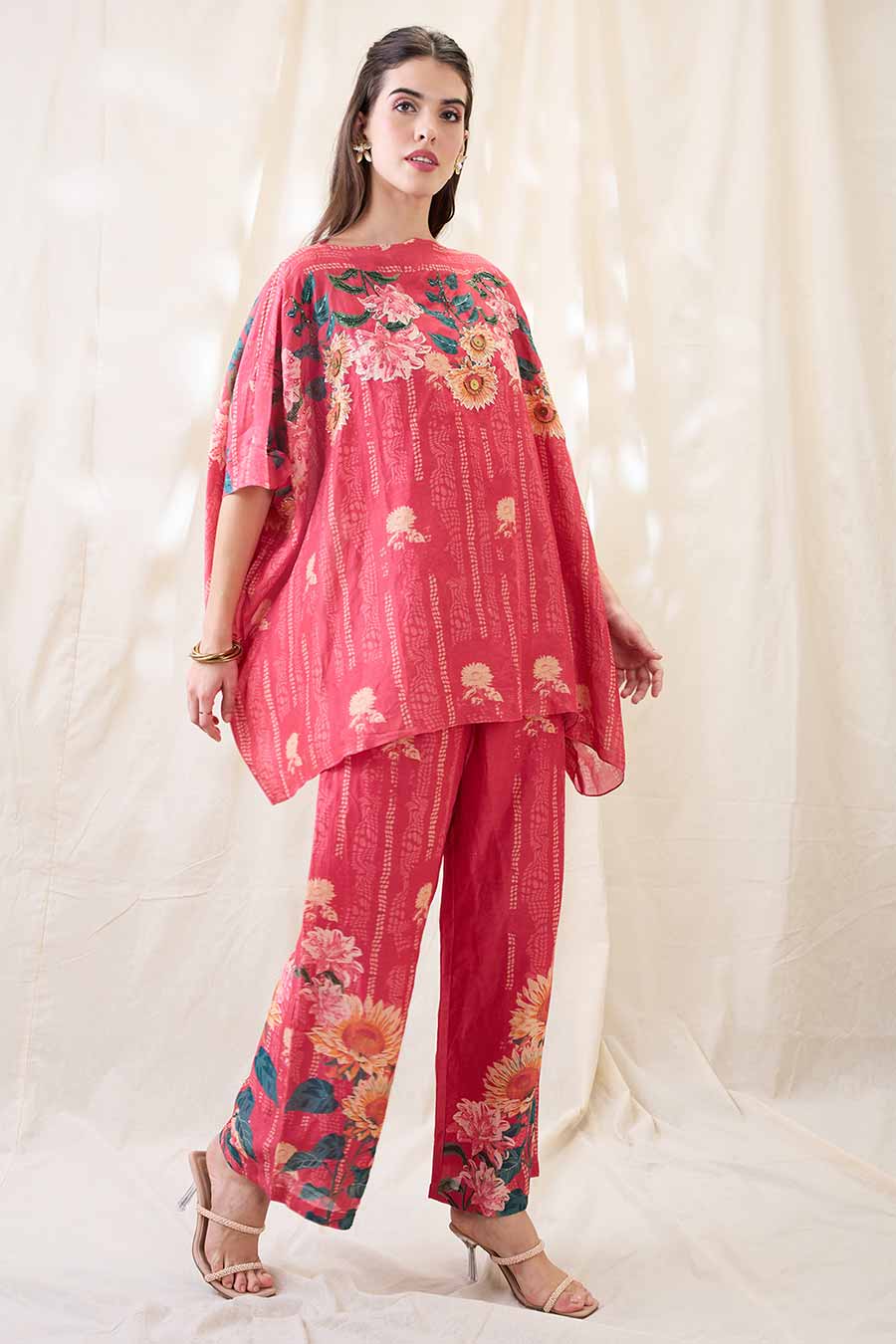 Pink Ravya Embroidered Kimono Co-Ord Set
