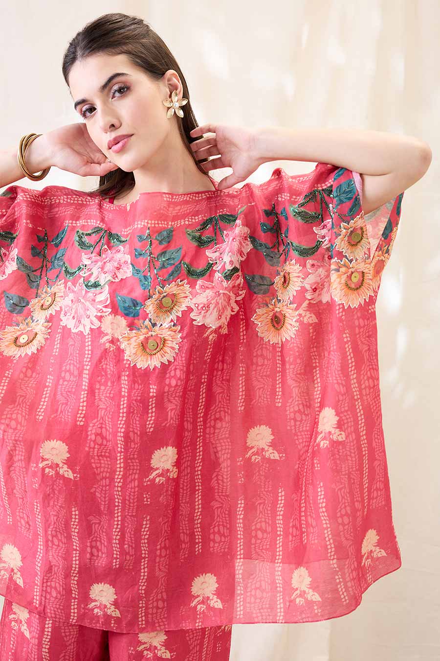 Pink Ravya Embroidered Kimono Co-Ord Set