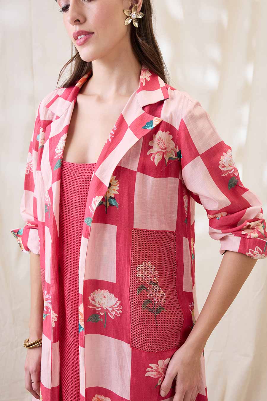 Pink Ravya Dress With Embellished Jacket