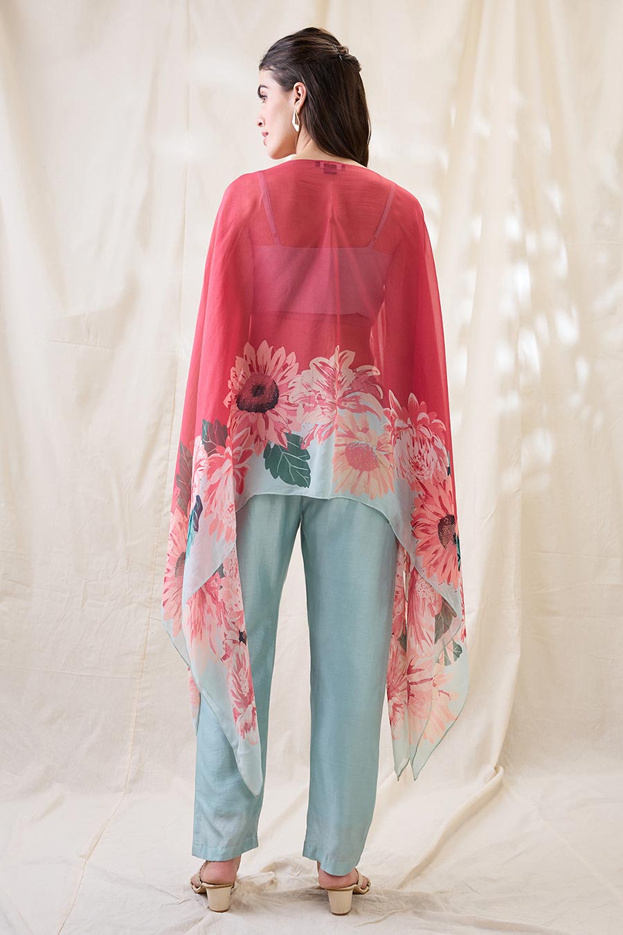 Blue Ravya Co-Ord Set With Embellished Cape