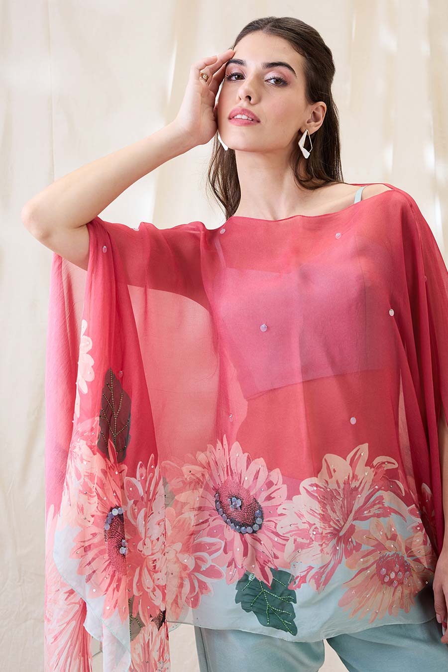 Blue Ravya Co-Ord Set With Embellished Cape