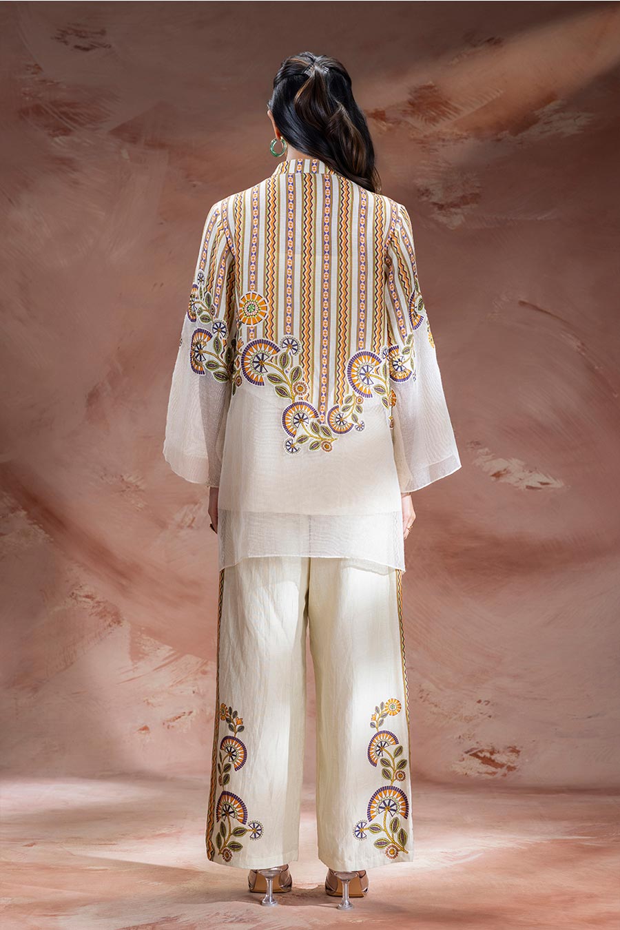 Beige Nooma Embellished Tunic & Pants Set