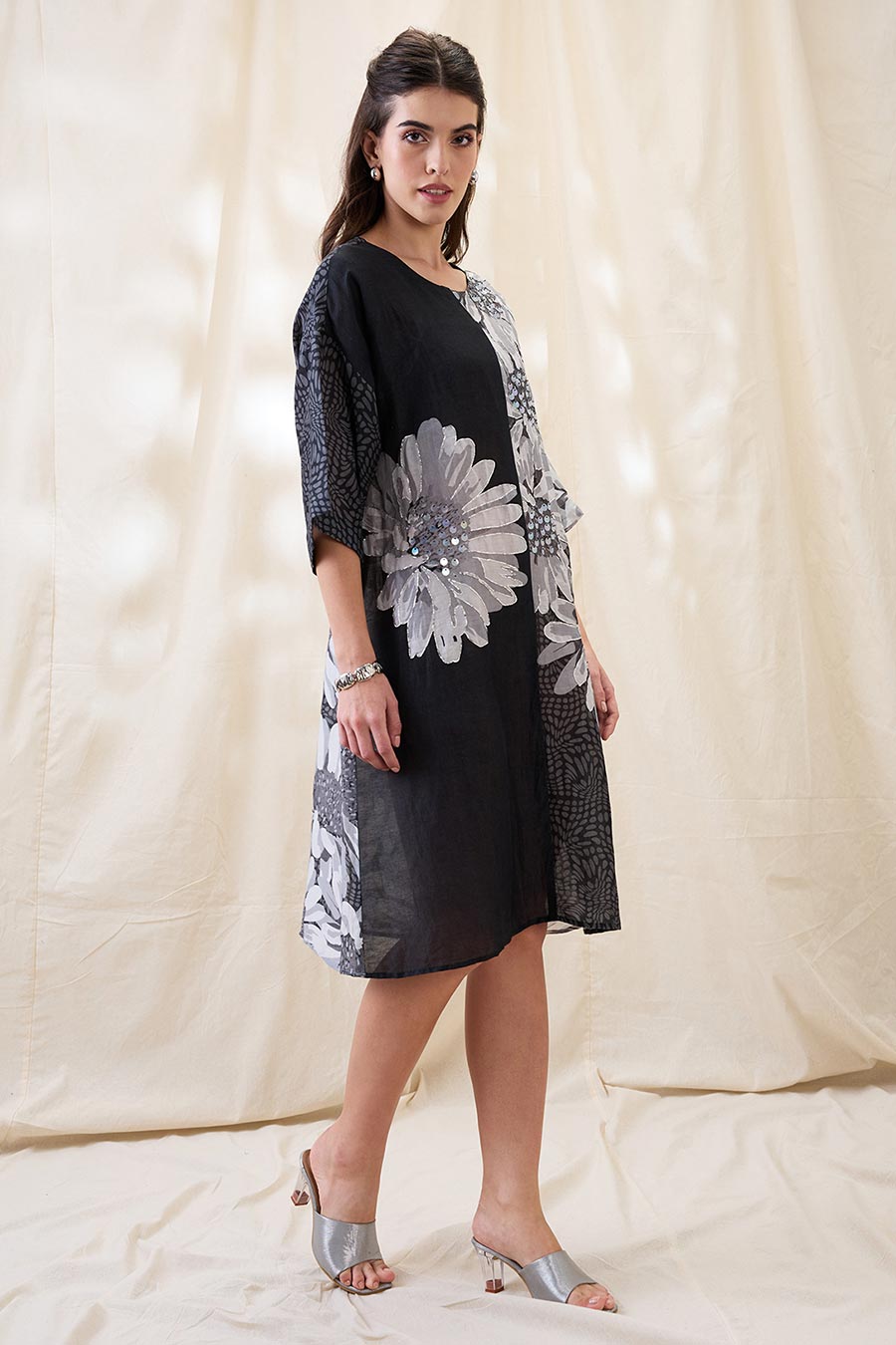 Black Ravya Embellished Boxy Dress