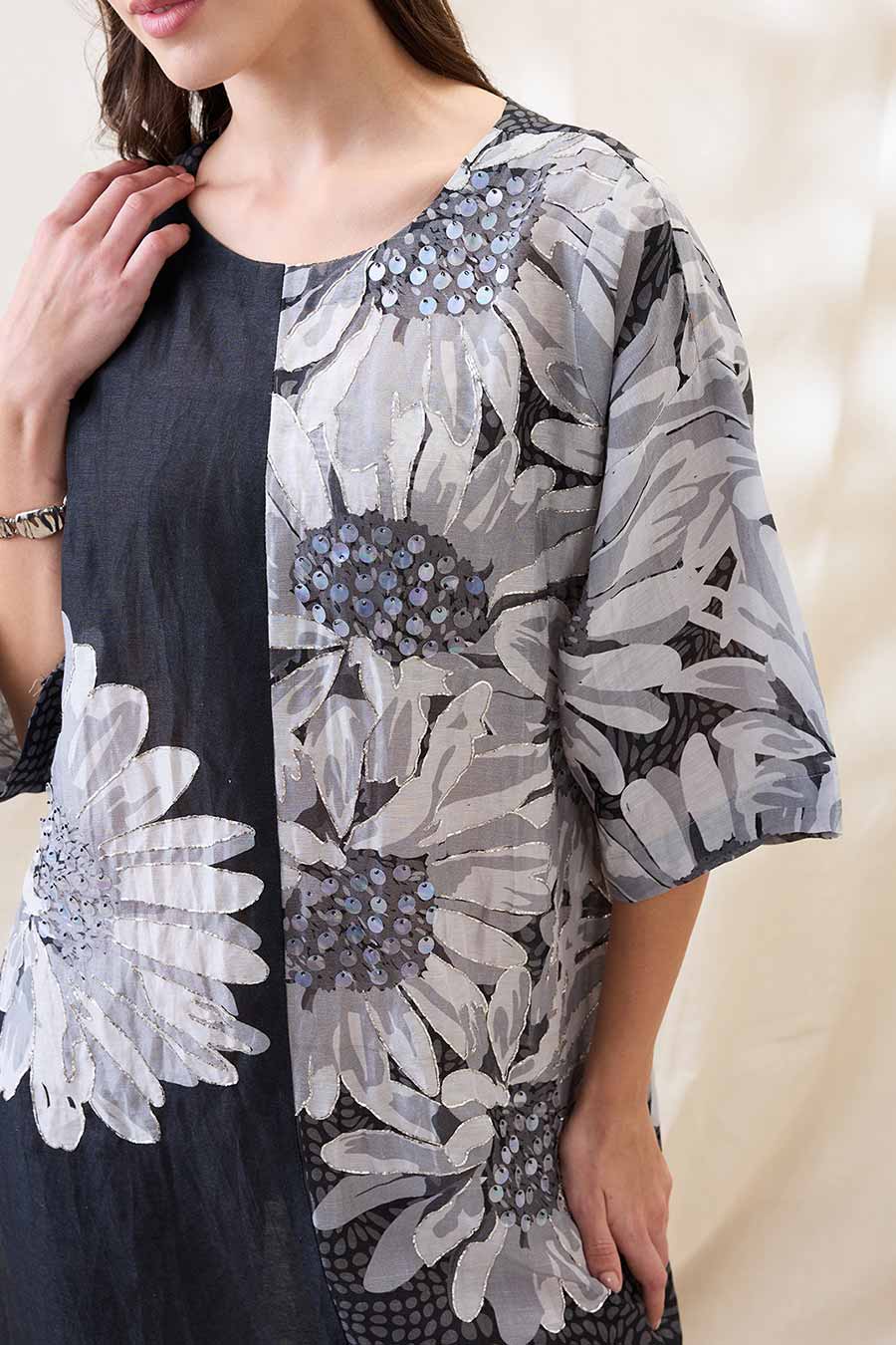 Black Ravya Embellished Boxy Dress