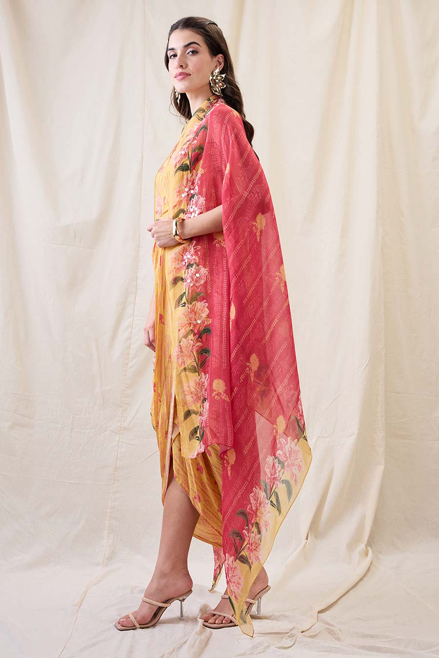 Ravya Drape Dress With Embellished Cape