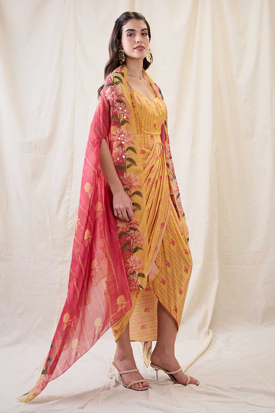 Ravya Drape Dress With Embellished Cape