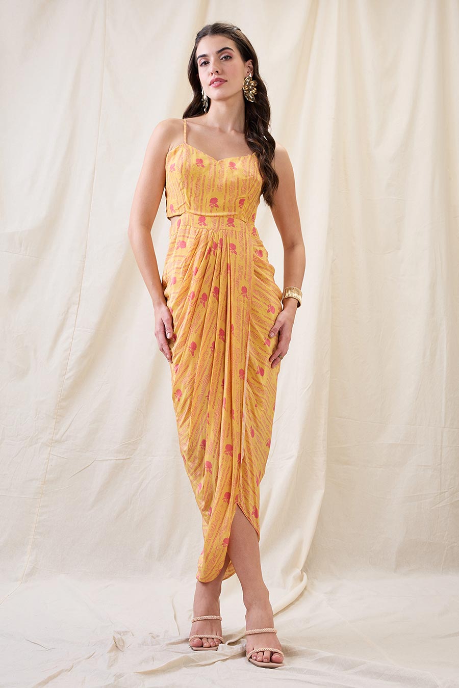 Ravya Drape Dress With Embellished Cape