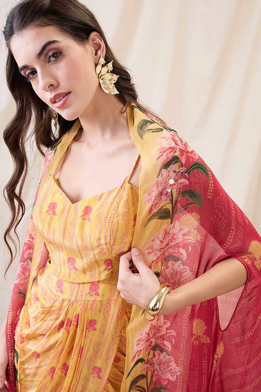 Ravya Drape Dress With Embellished Cape