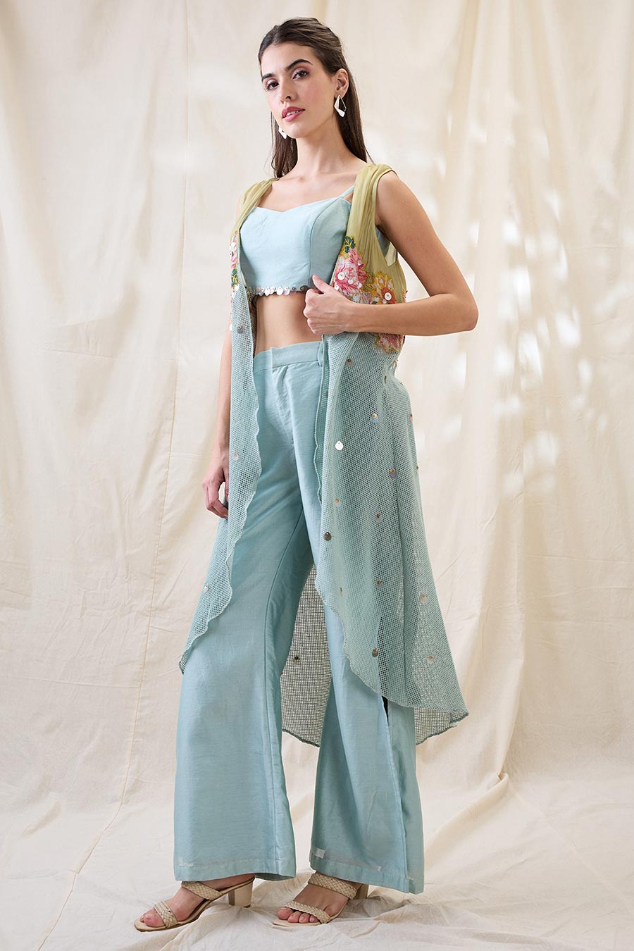 Blue Ravya Co-Ord Set With Embroidered Jacket