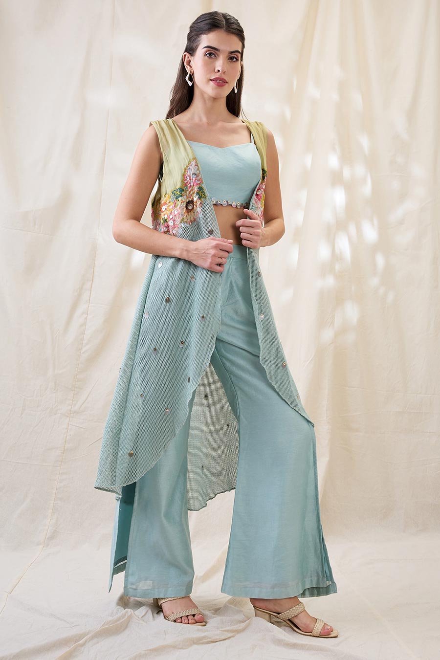 Blue Ravya Co-Ord Set With Embroidered Jacket