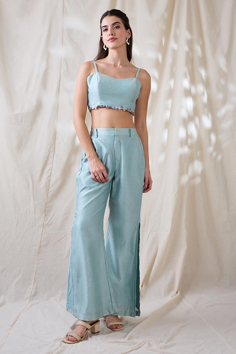 Blue Ravya Co-Ord Set With Embroidered Jacket
