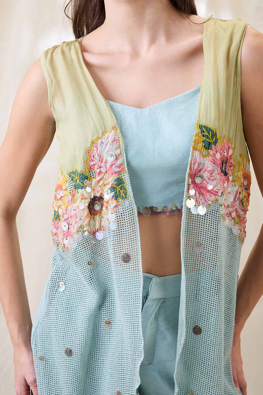 Blue Ravya Co-Ord Set With Embroidered Jacket