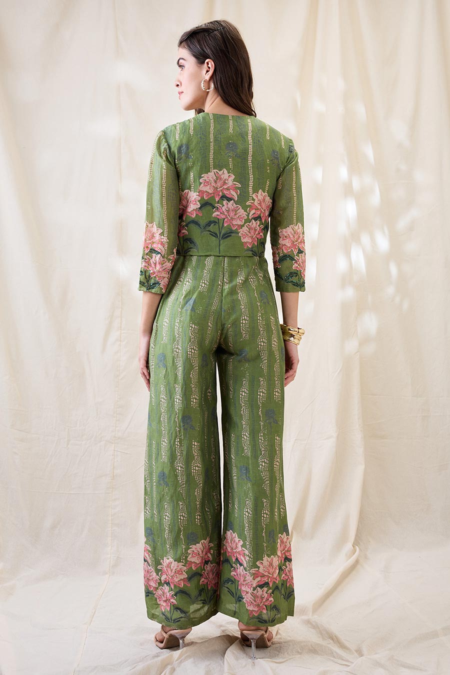 Green Ravya Jumpsuit & Embroidered Jacket Set