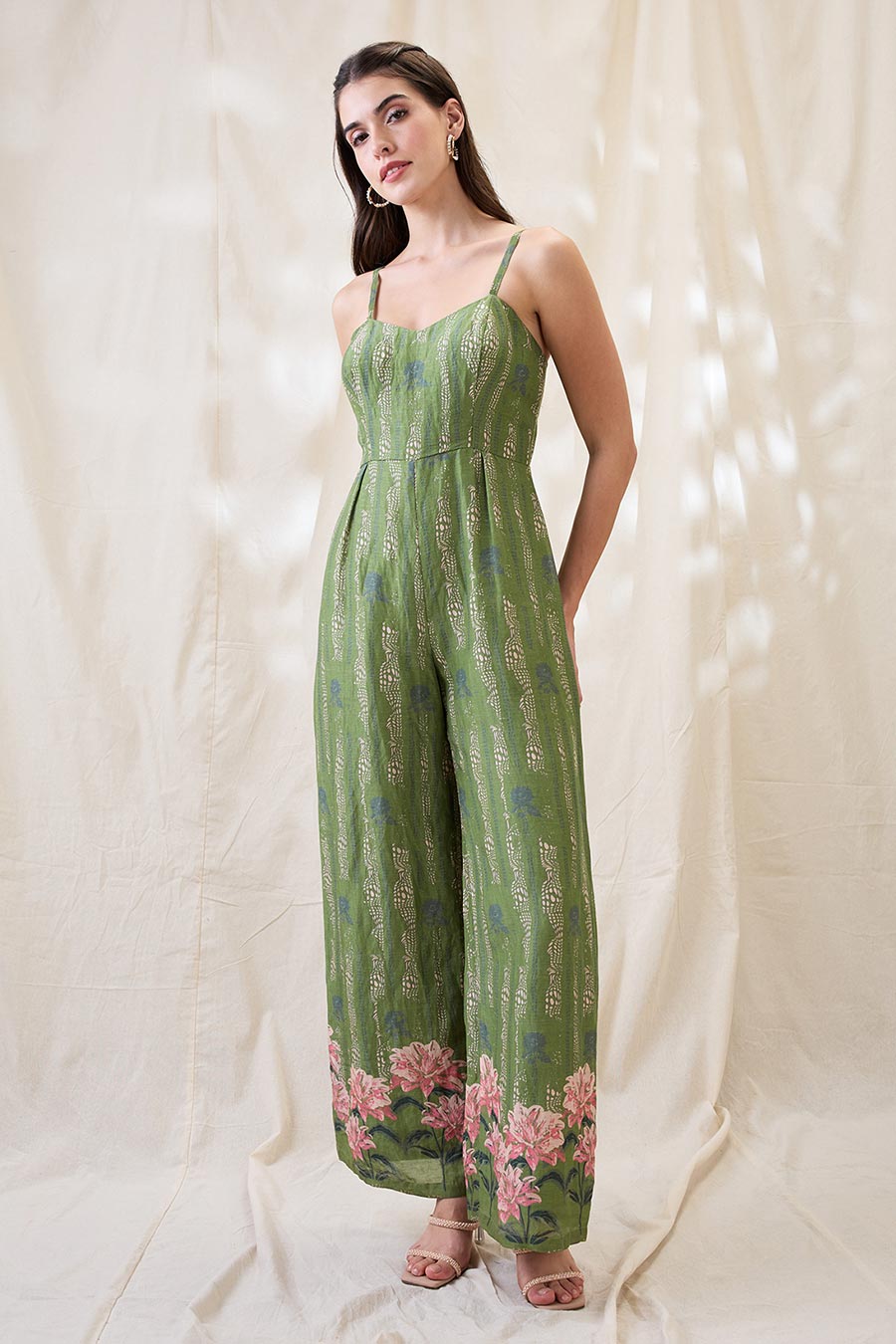 Green Ravya Jumpsuit & Embroidered Jacket Set