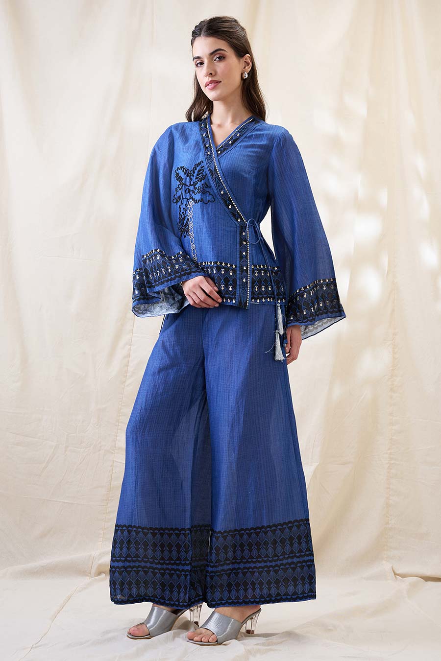Blue Noorani Embellished Angarkha Co-Ord Set