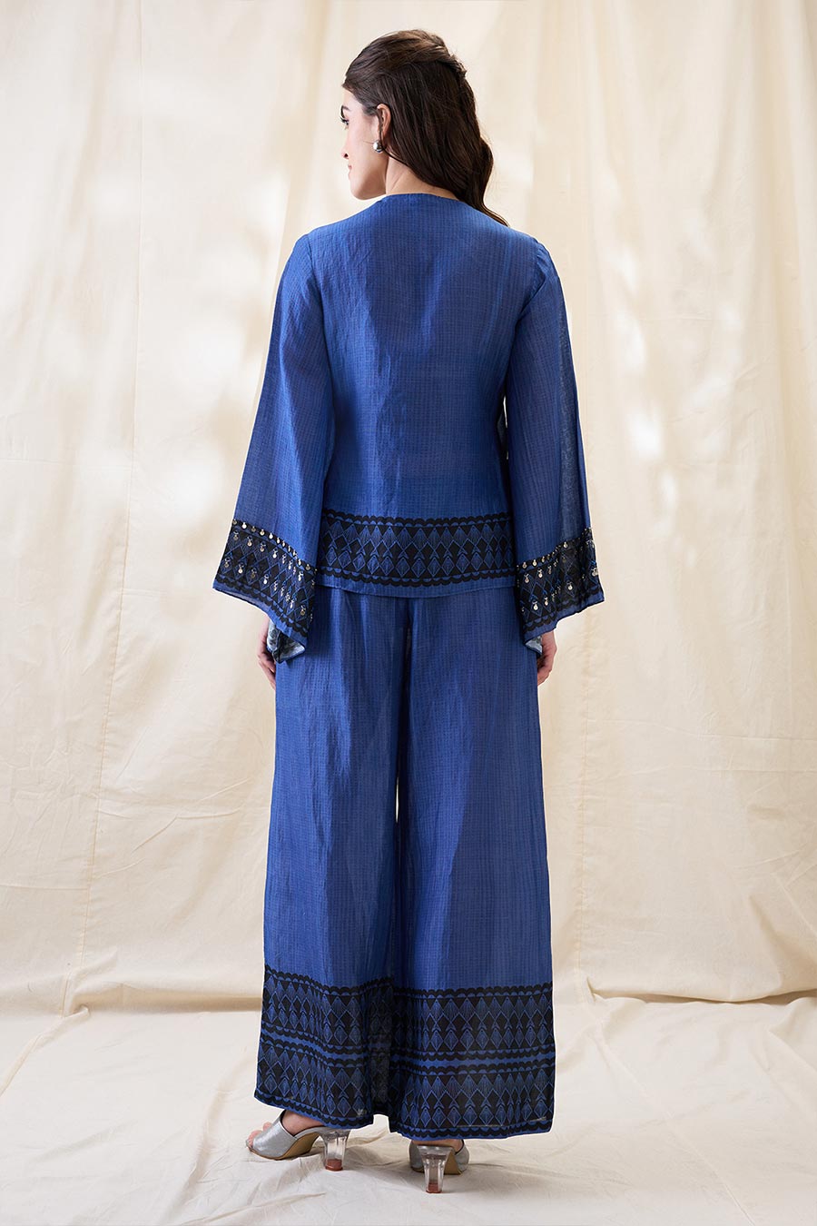 Blue Noorani Embellished Angarkha Co-Ord Set