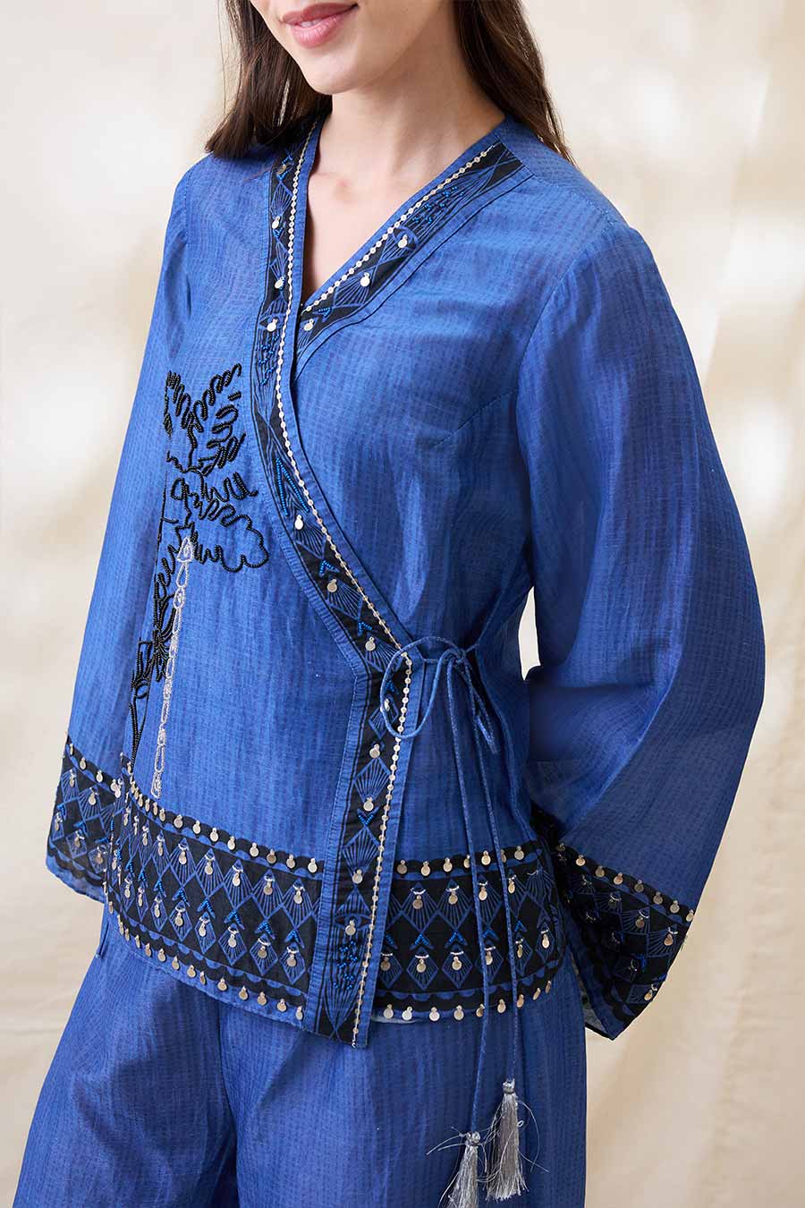 Blue Noorani Embellished Angarkha Co-Ord Set