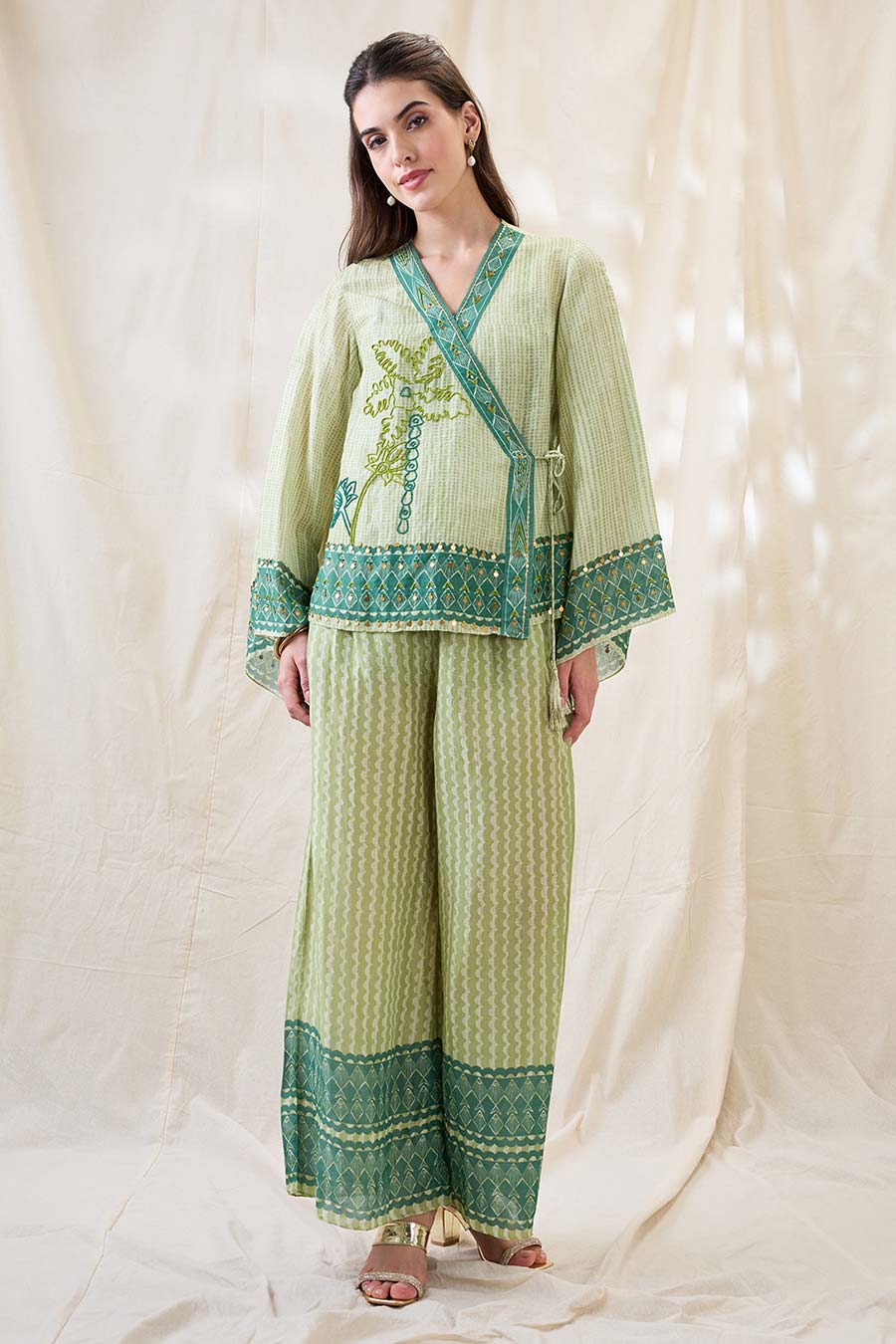 Green Noorani Embellished Angarkha Co-Ord Set