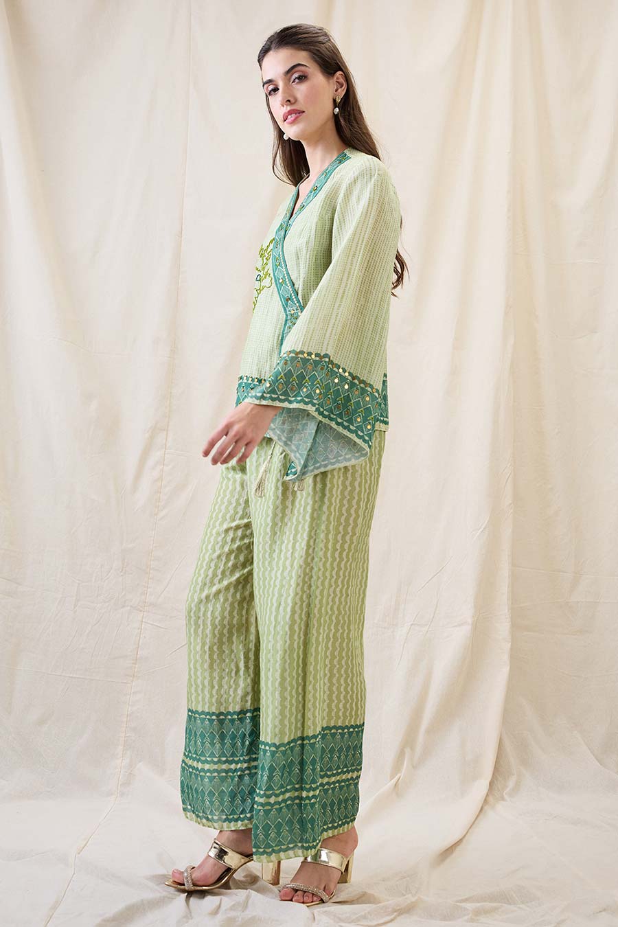 Green Noorani Embellished Angarkha Co-Ord Set