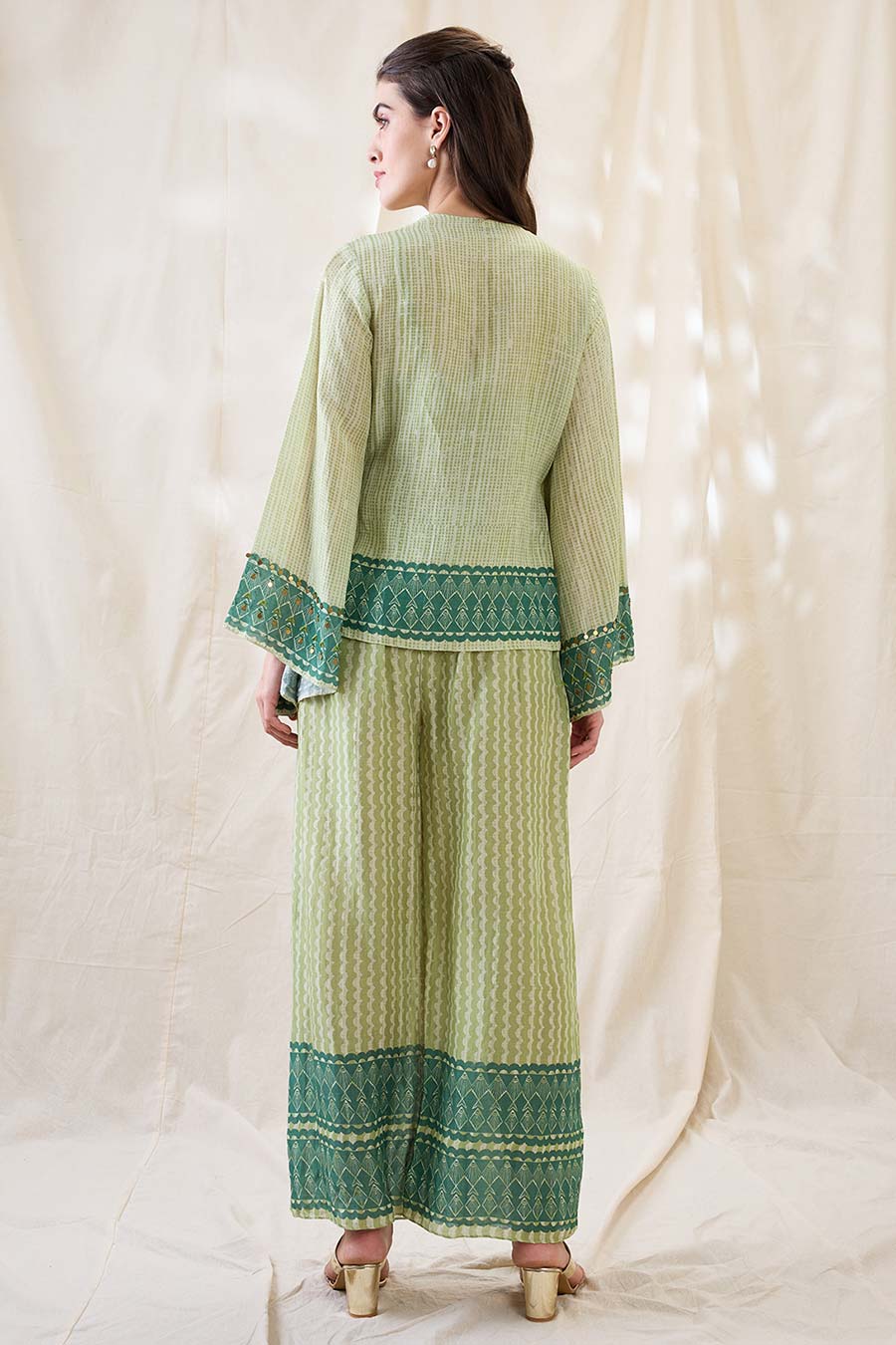Green Noorani Embellished Angarkha Co-Ord Set