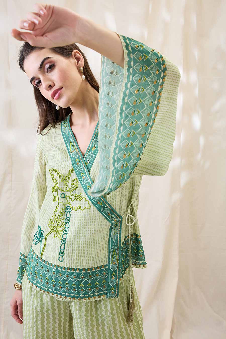 Green Noorani Embellished Angarkha Co-Ord Set