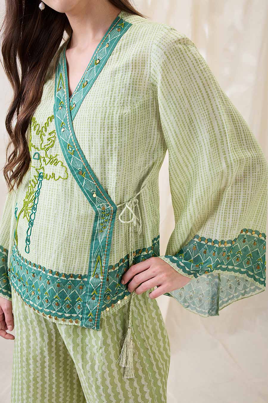 Green Noorani Embellished Angarkha Co-Ord Set