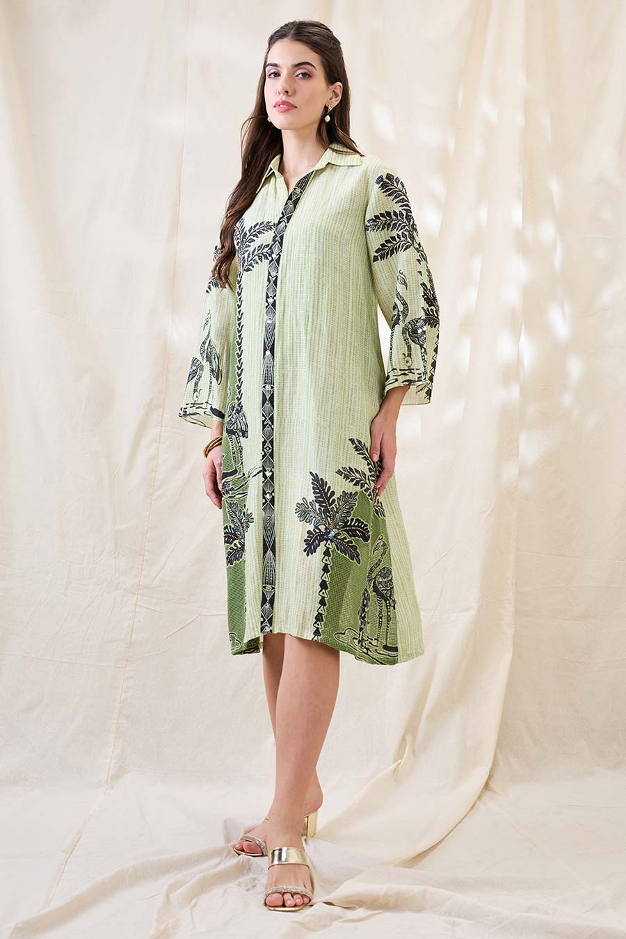 Green Noorani Embellished Boxy Shirt Dress