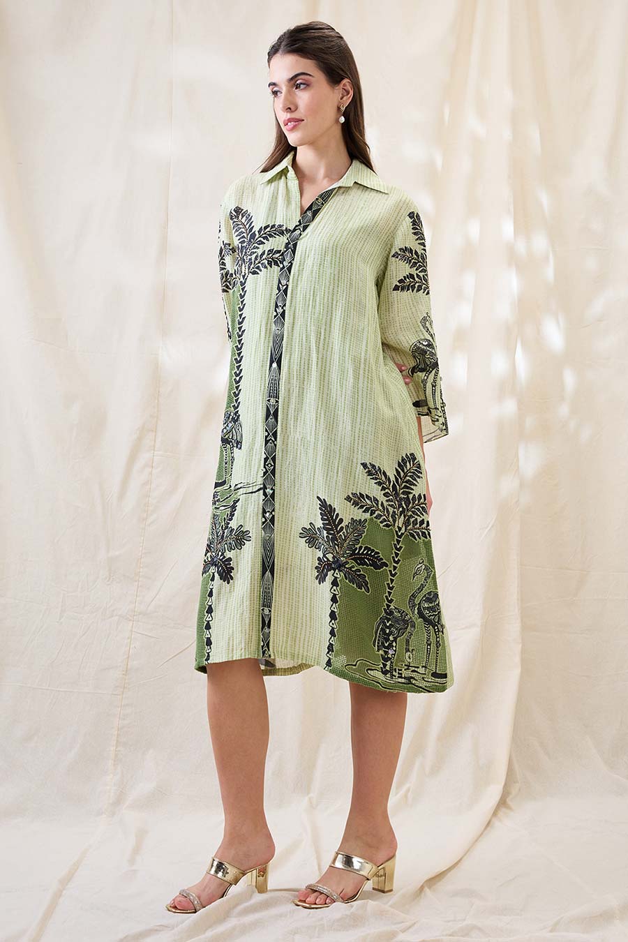 Green Noorani Embellished Boxy Shirt Dress