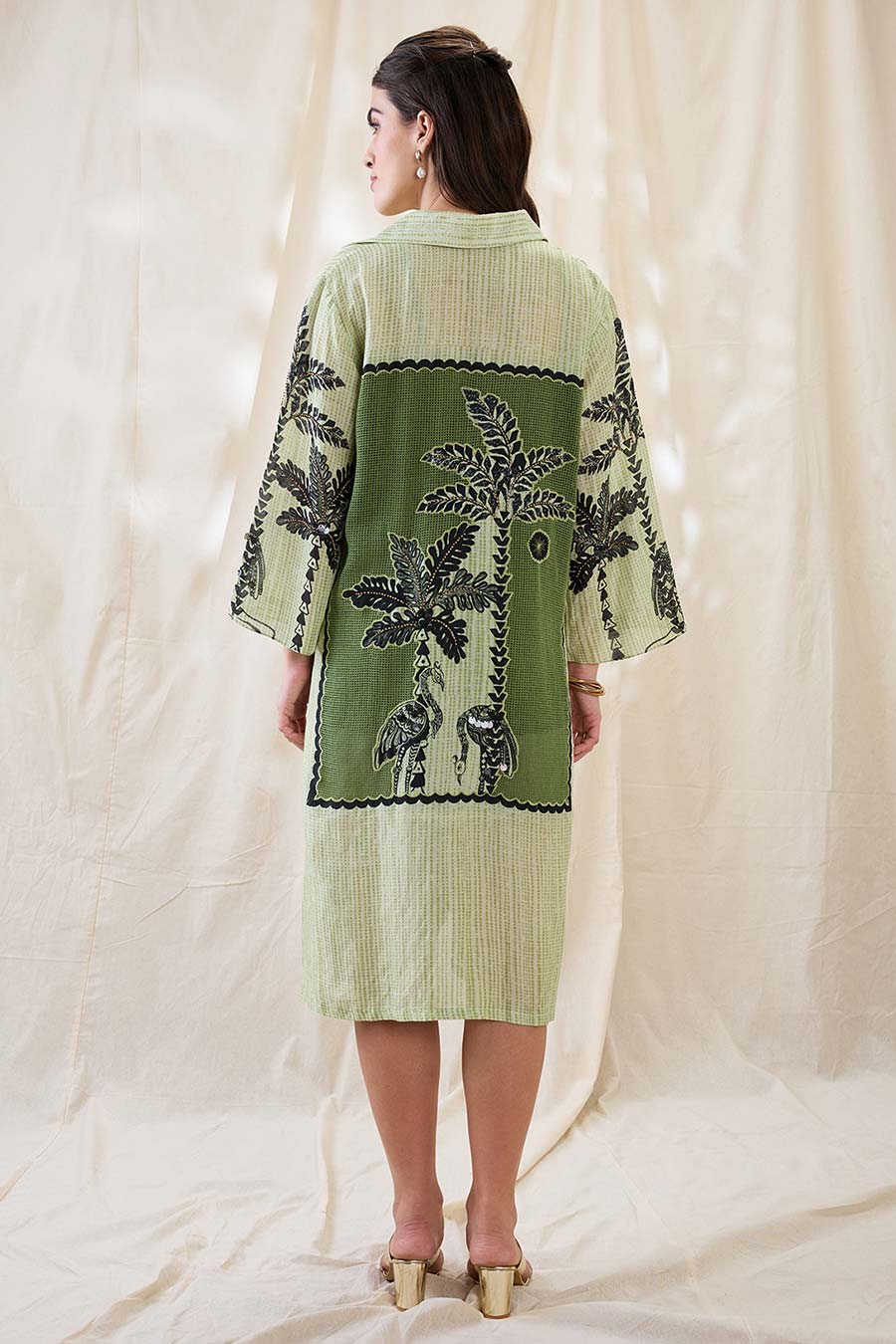 Green Noorani Embellished Boxy Shirt Dress