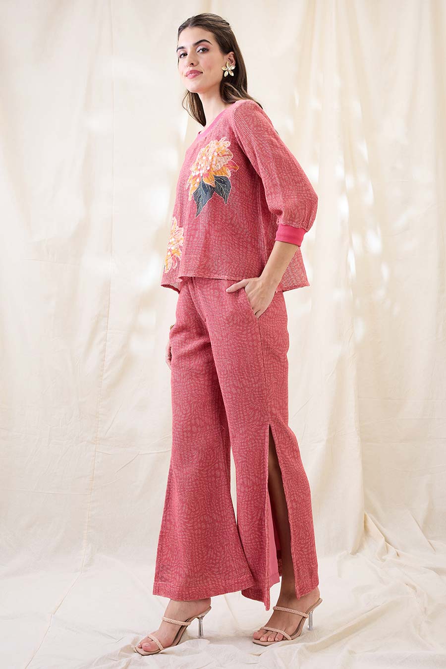 Pink Ravya Cotton Net Appliqued Co-Ord Set