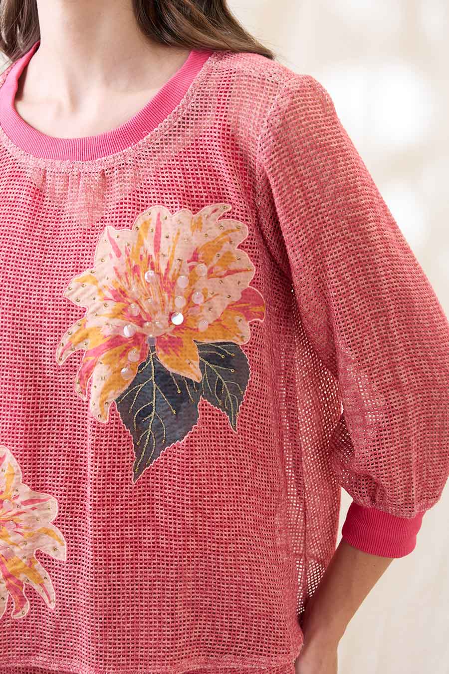 Pink Ravya Cotton Net Appliqued Co-Ord Set