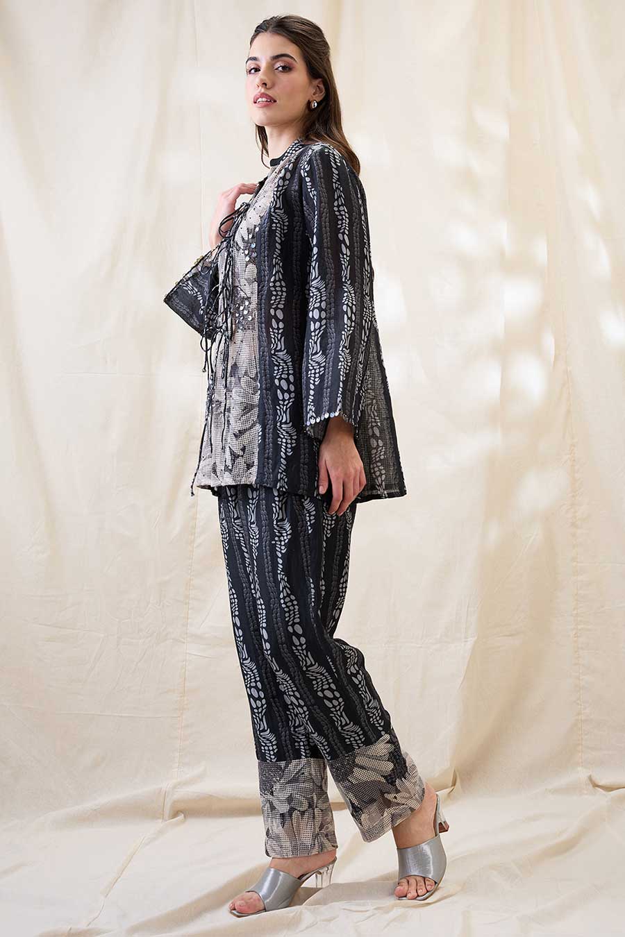 Black Ravya Embellished Tie-Up Co-Ord Set