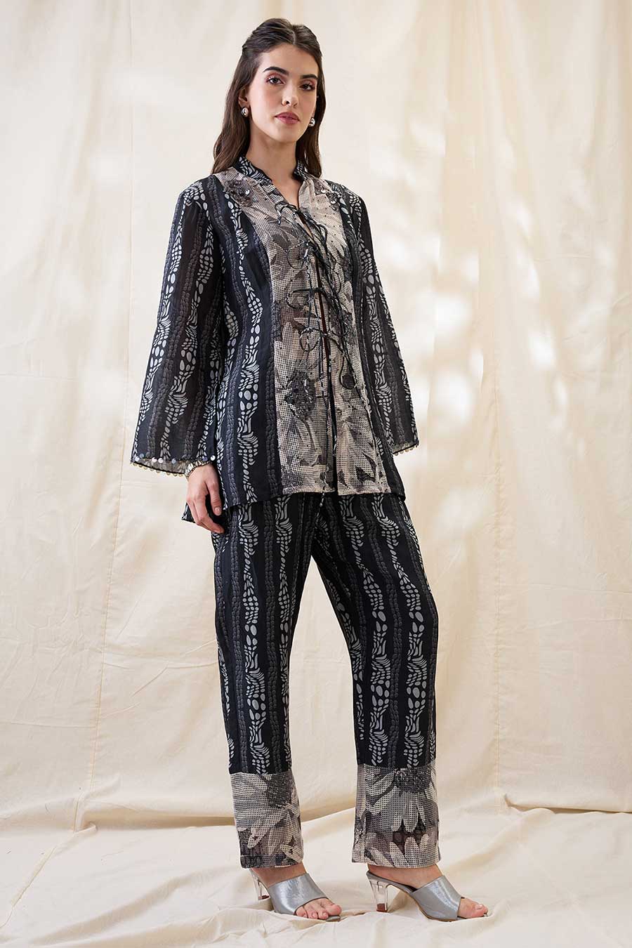 Black Ravya Embellished Tie-Up Co-Ord Set