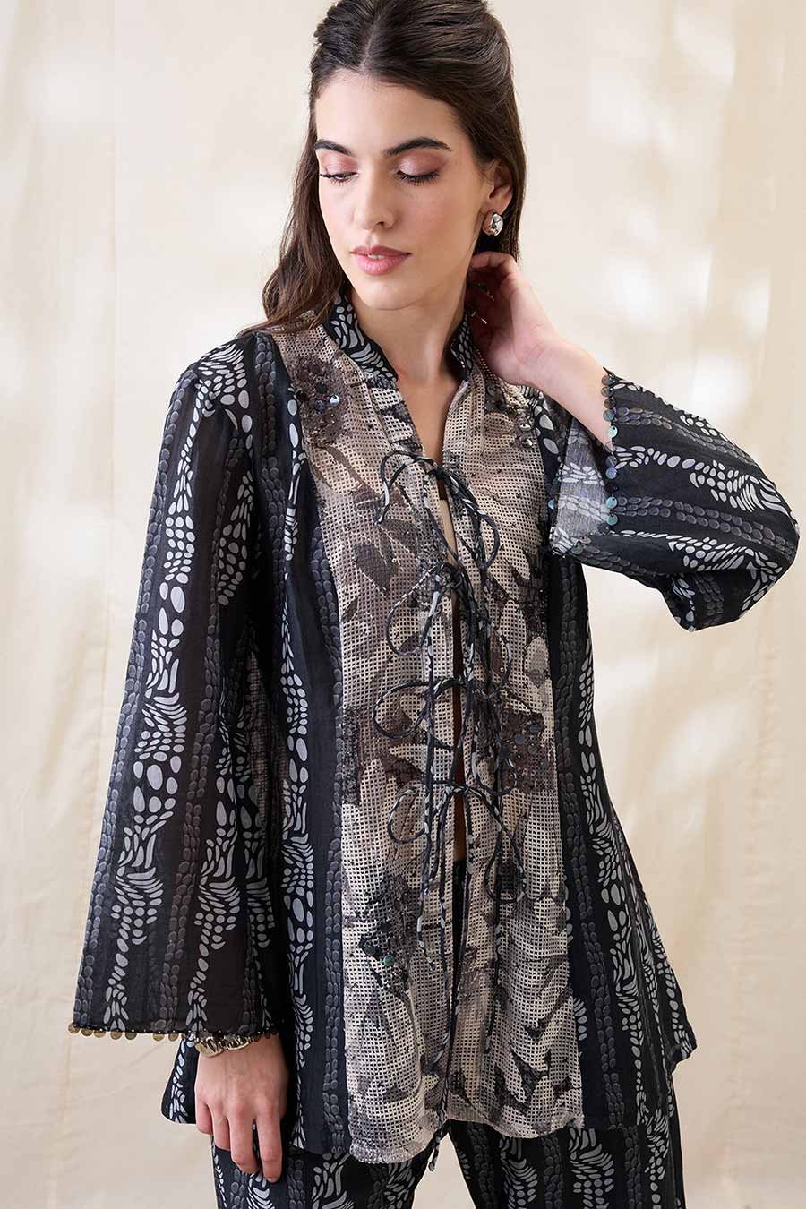 Black Ravya Embellished Tie-Up Co-Ord Set