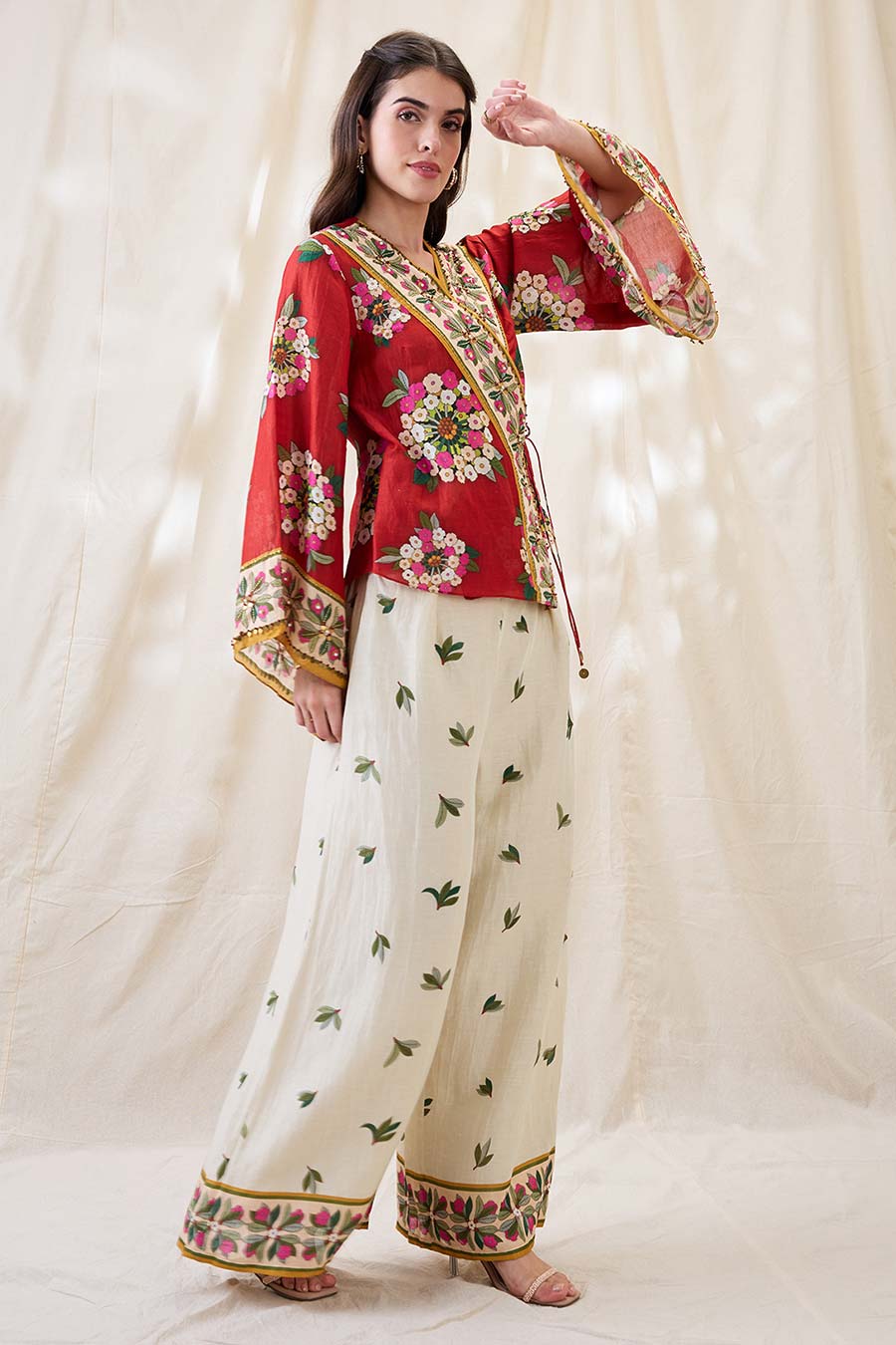 Red Gulzaar Embellished Angarkha Co-Ord Set