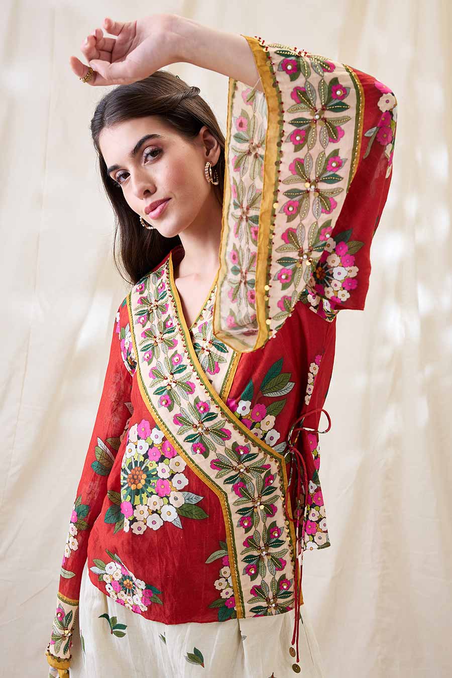 Red Gulzaar Embellished Angarkha Co-Ord Set
