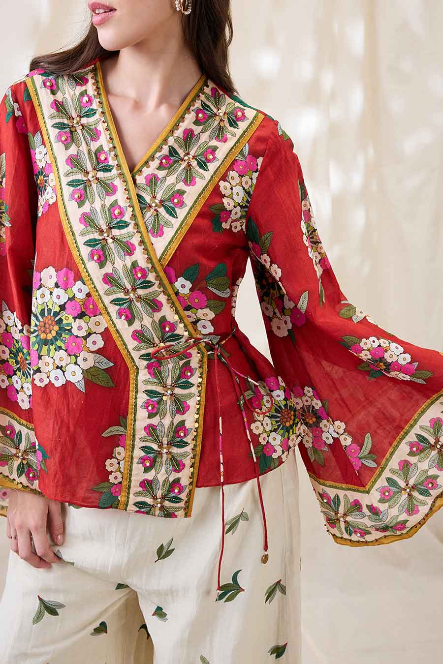 Red Gulzaar Embellished Angarkha Co-Ord Set
