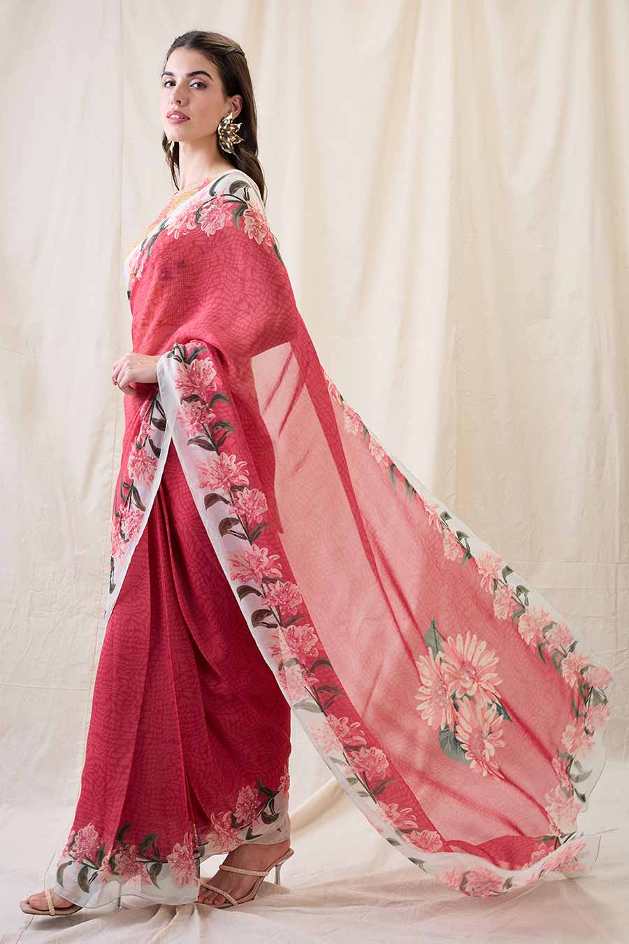 Pink Ravya Embellished Pre-Stitched Saree & Blouse Set