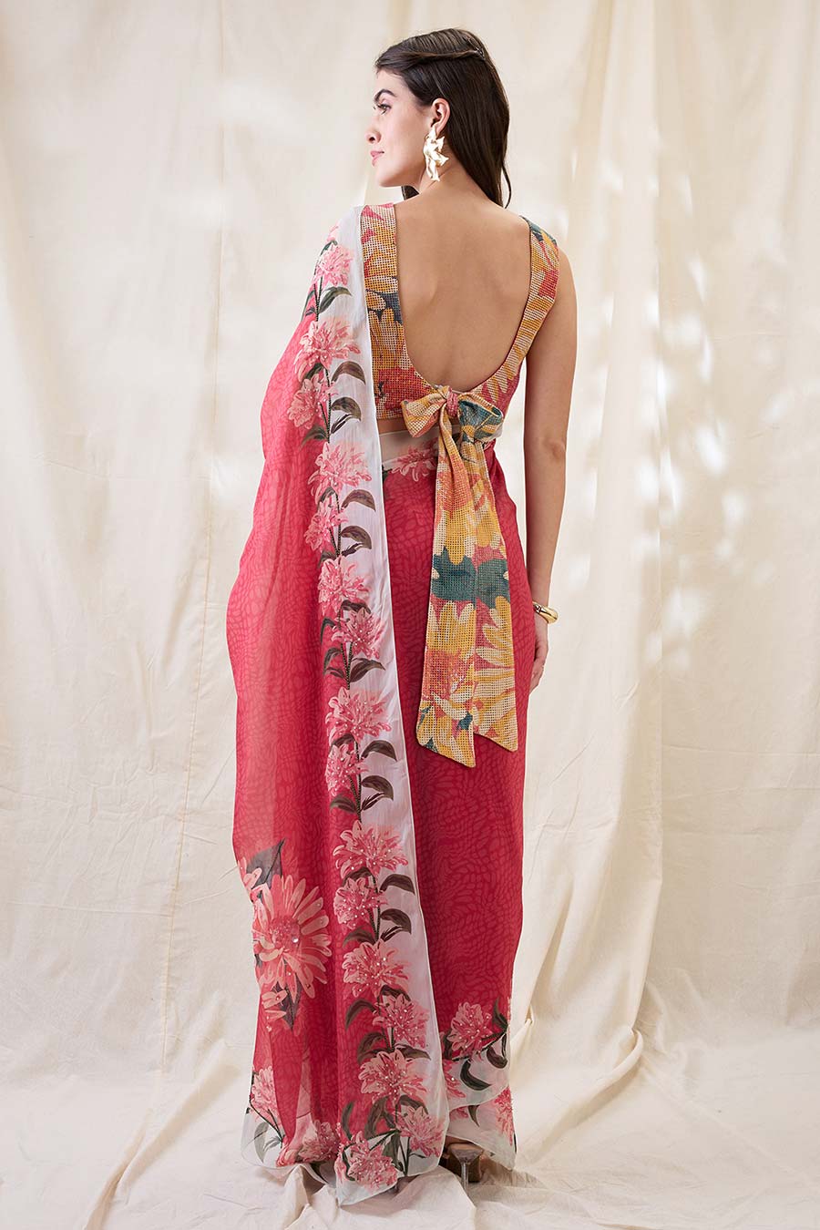 Pink Ravya Embellished Pre-Stitched Saree & Blouse Set