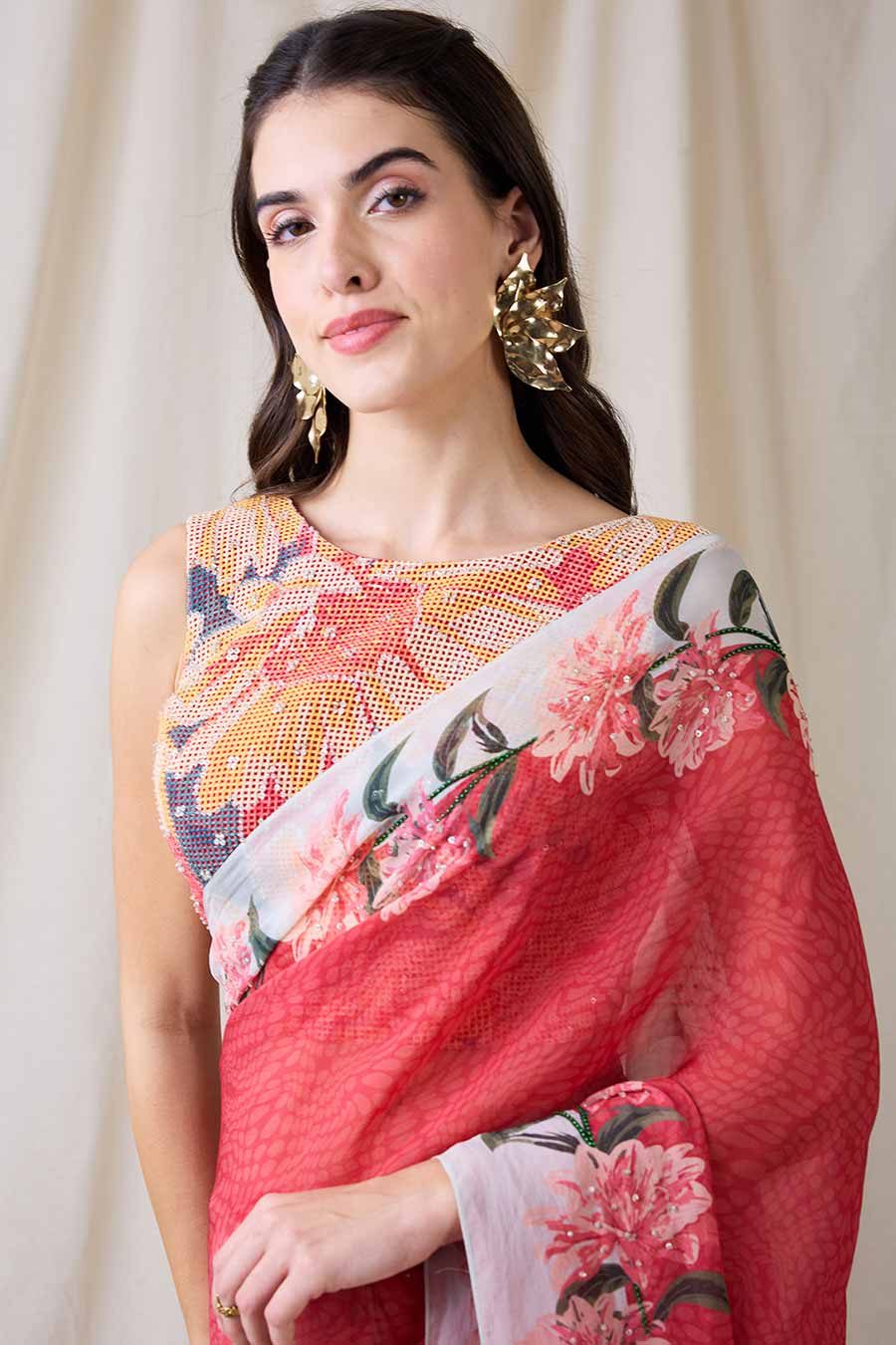 Pink Ravya Embellished Pre-Stitched Saree & Blouse Set