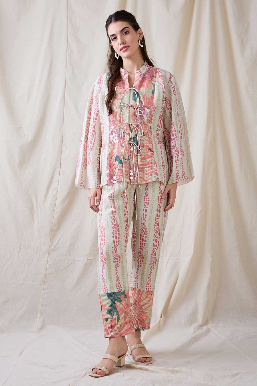White Ravya Embellished Tie-Up Co-Ord Set
