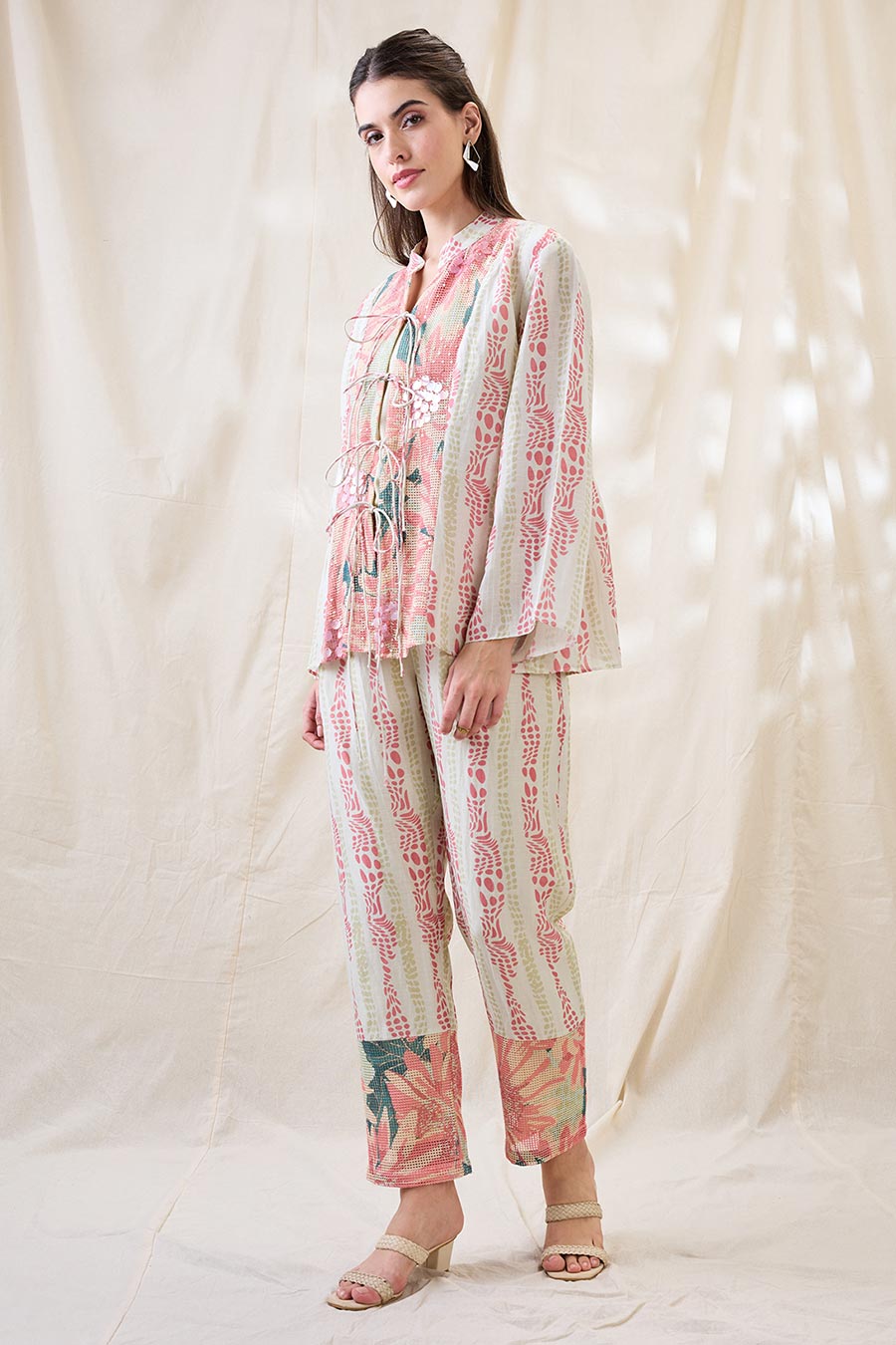 White Ravya Embellished Tie-Up Co-Ord Set
