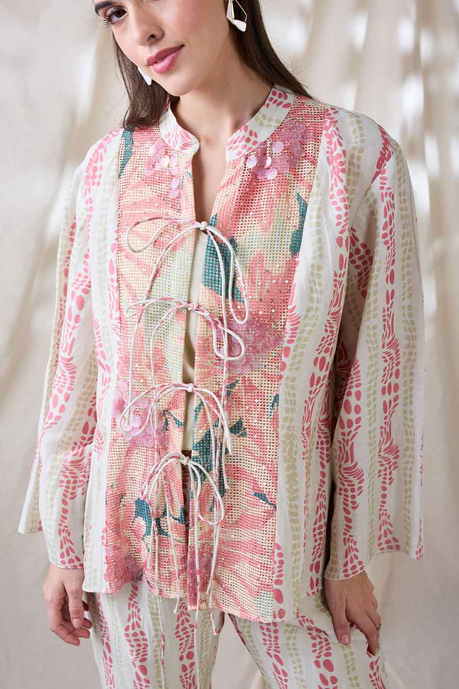 White Ravya Embellished Tie-Up Co-Ord Set