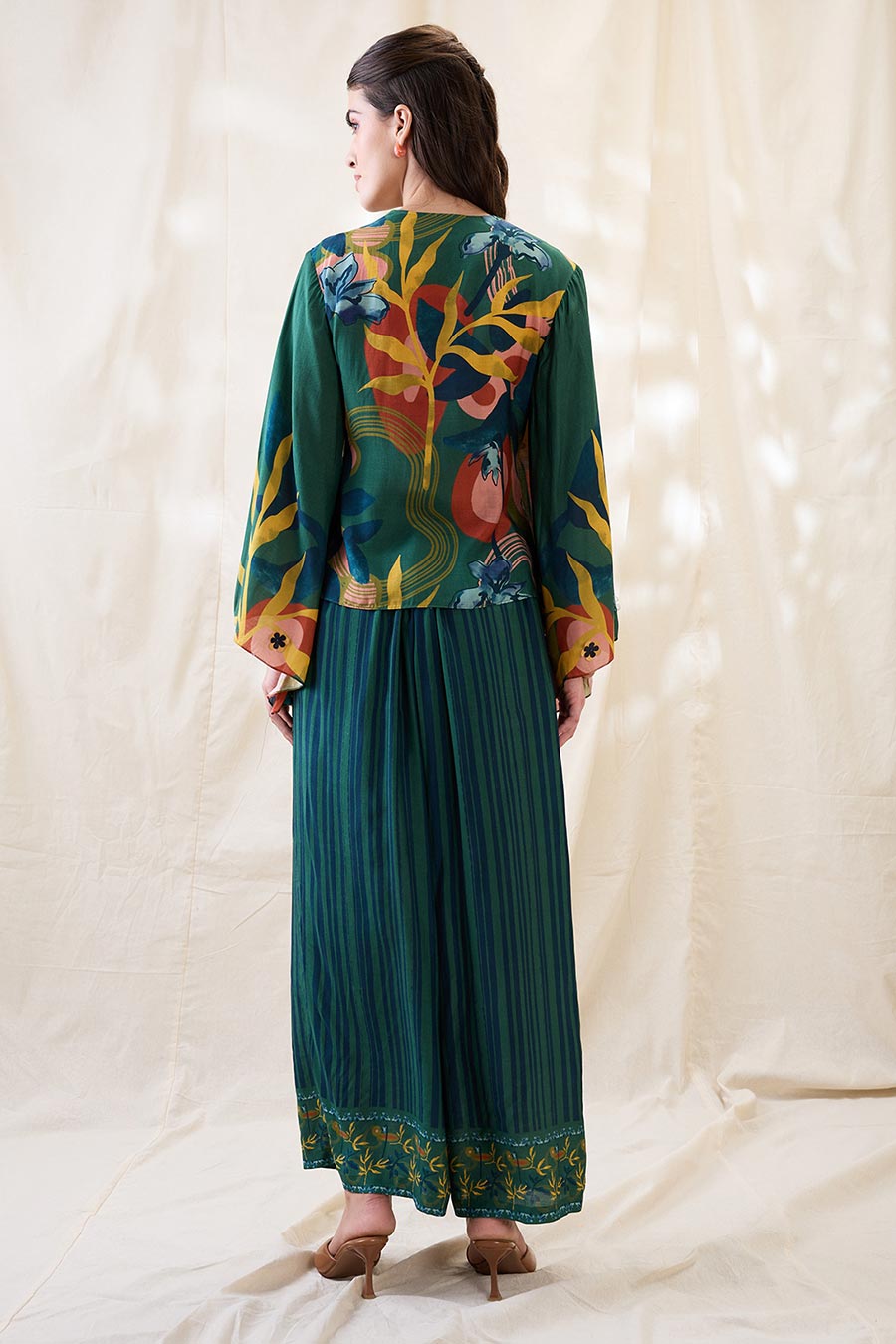 Green Floral Embellished Angarkha Co-Ord Set