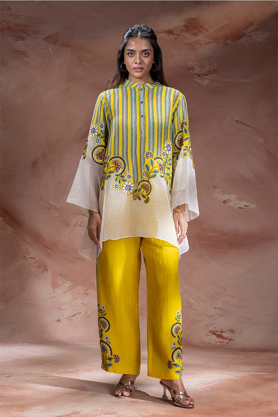 Yellow Nooma Embellished Tunic & Pants Set