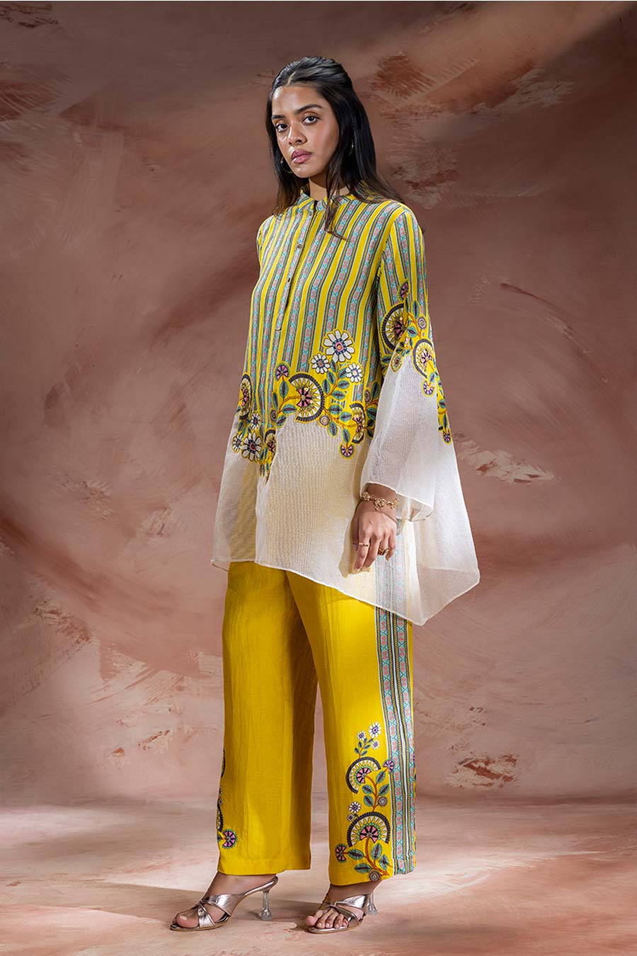 Yellow Nooma Embellished Tunic & Pants Set