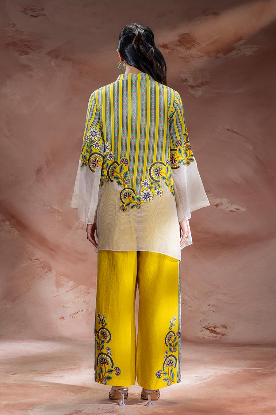 Yellow Nooma Embellished Tunic & Pants Set