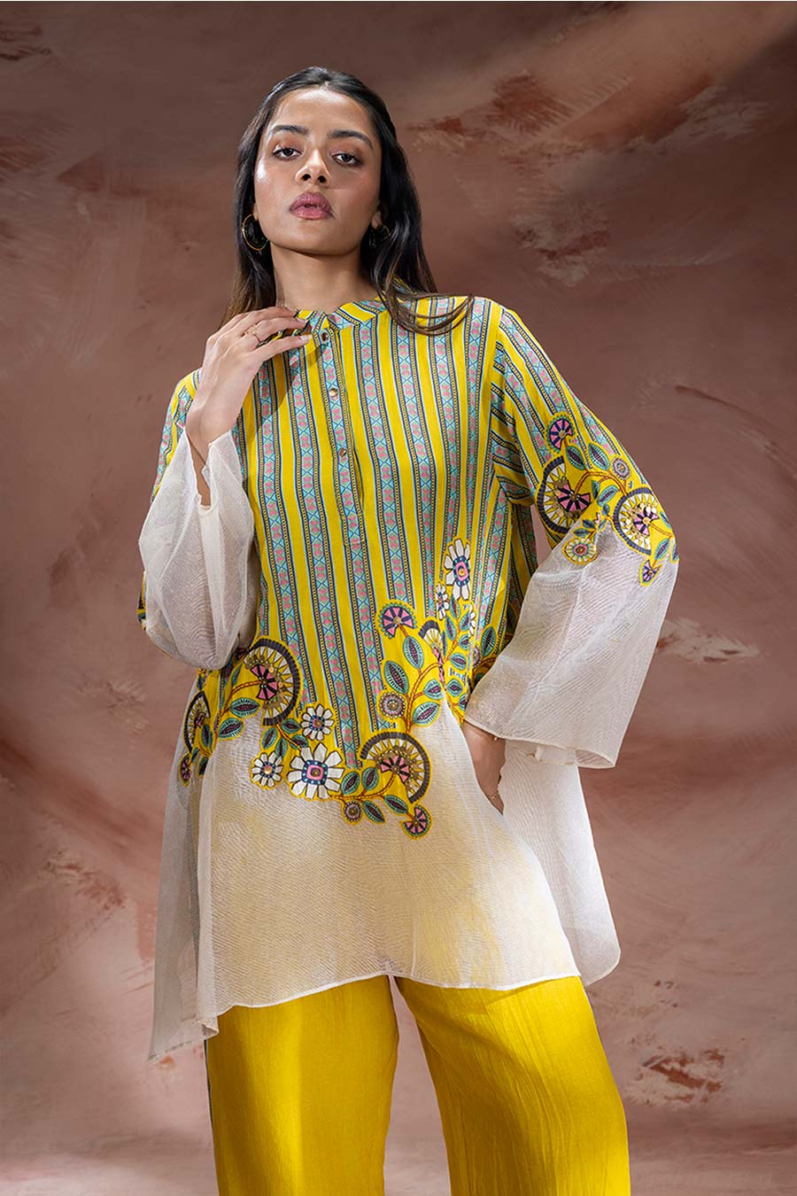 Yellow Nooma Embellished Tunic & Pants Set