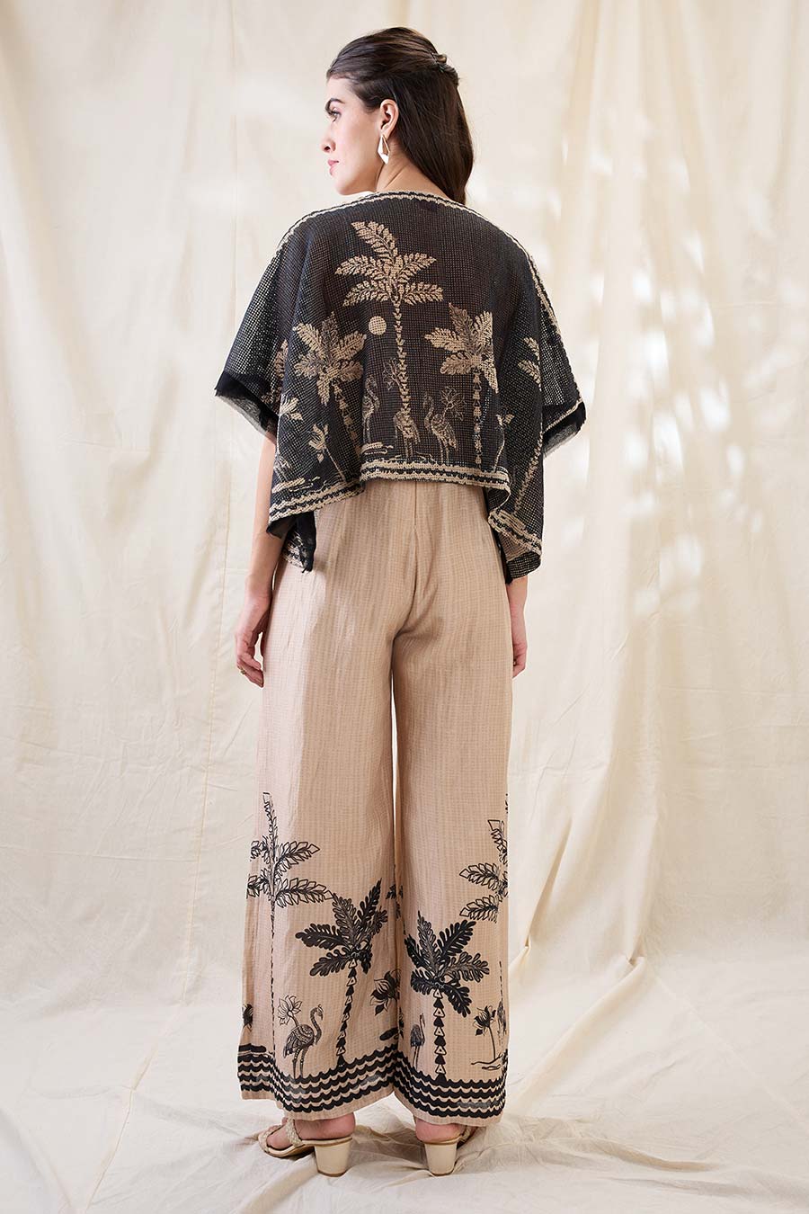 Beige Noorani Jumpsuit With Embroidered Jacket