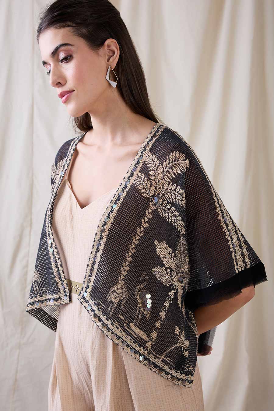 Beige Noorani Jumpsuit With Embroidered Jacket